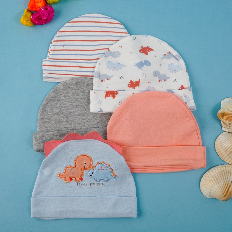 Baby Caps Pack Of 5 Dinosaurs Blue – Sunshine