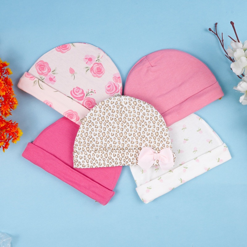Baby Caps Pack Of 5 Leopard Pink – Sunshine