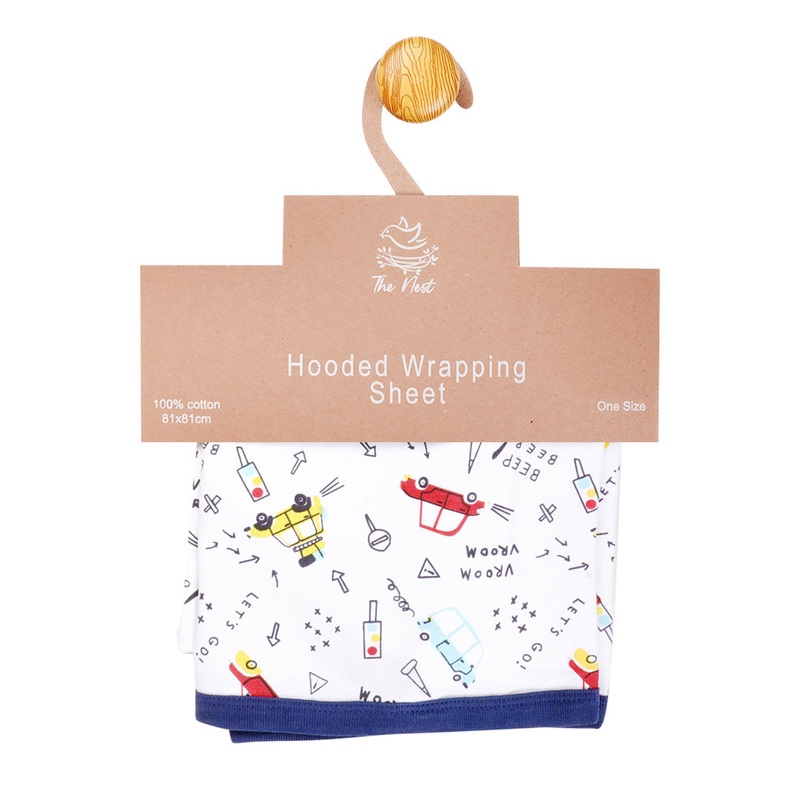 The Nest Zoomin Cars Hooded Swaddle Sheet