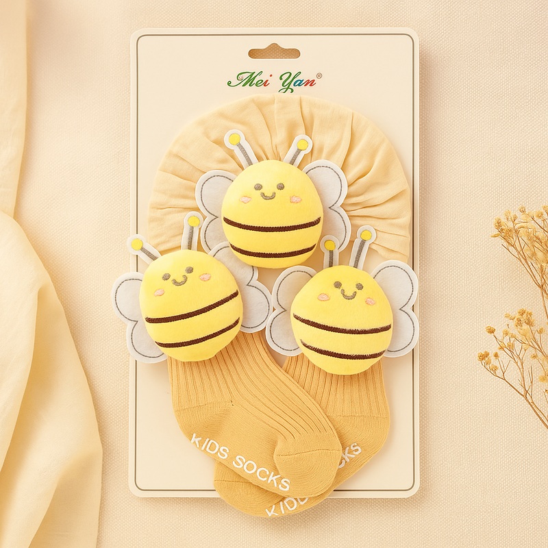 2 Pcs Cap & Socks Set Character Beige & Yellow – Sunshine