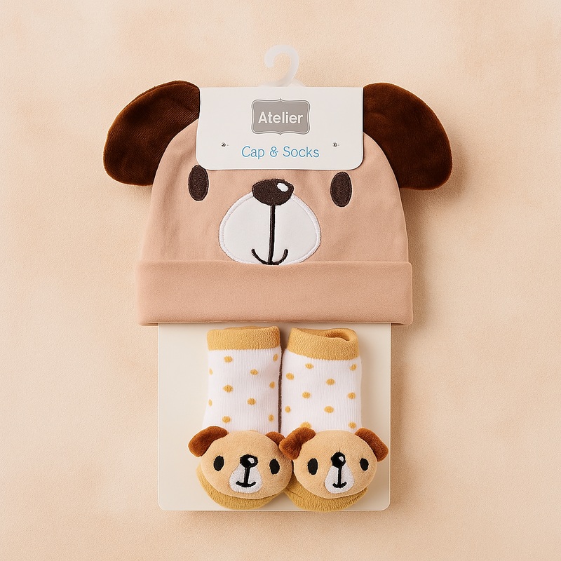 Baby Cap & Booties Set 3Pcs Bear Brown – Sunshine