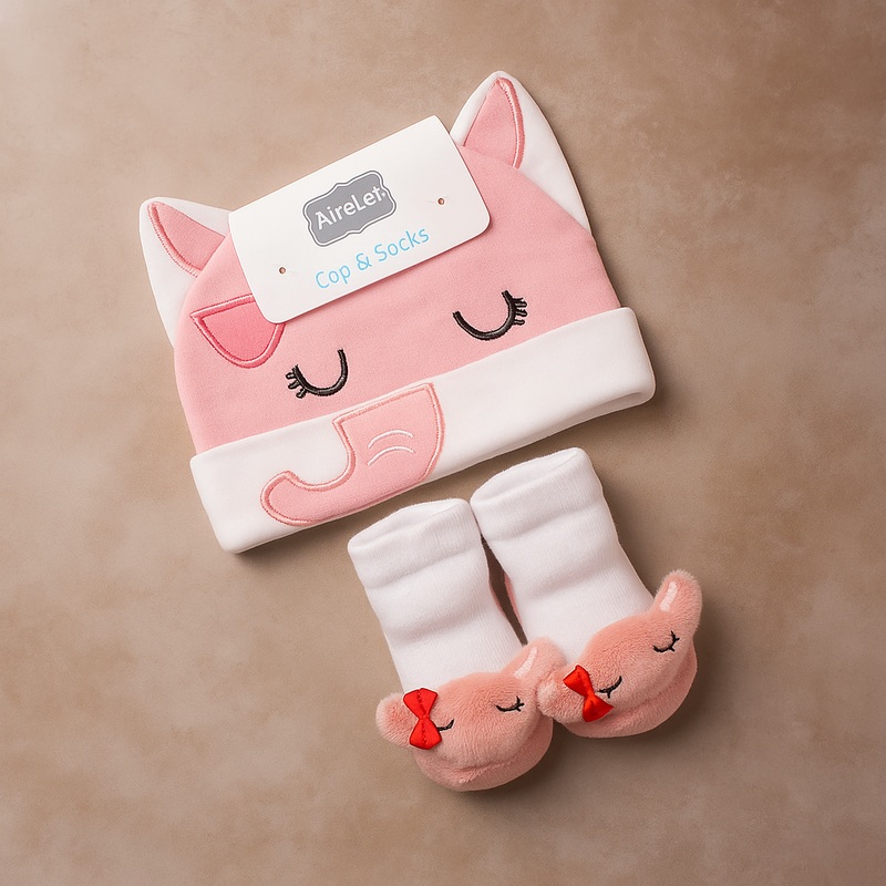 Baby Cap & Booties Set 3Pcs Elephant Pink – Sunshine