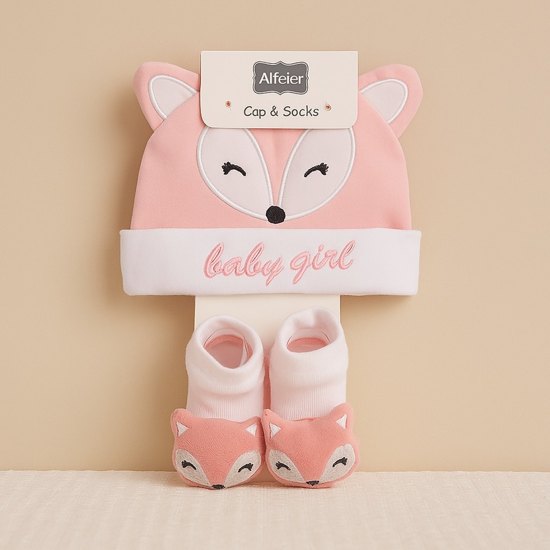 Baby Cap & Booties Set 3Pcs Fox Pink – Sunshine