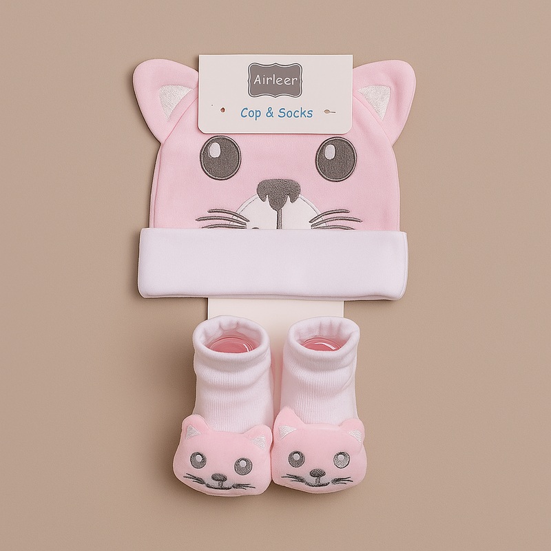 Baby Cap & Booties Set 3Pcs Kitty Pink – Sunshine