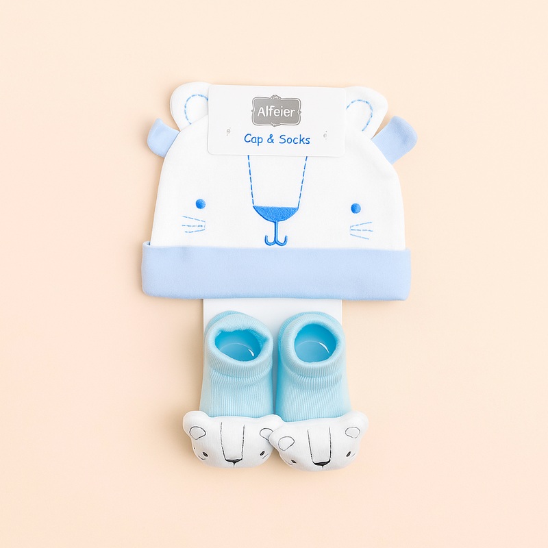 Baby Cap & Booties Set 3Pcs Tiger Blue – Sunshine