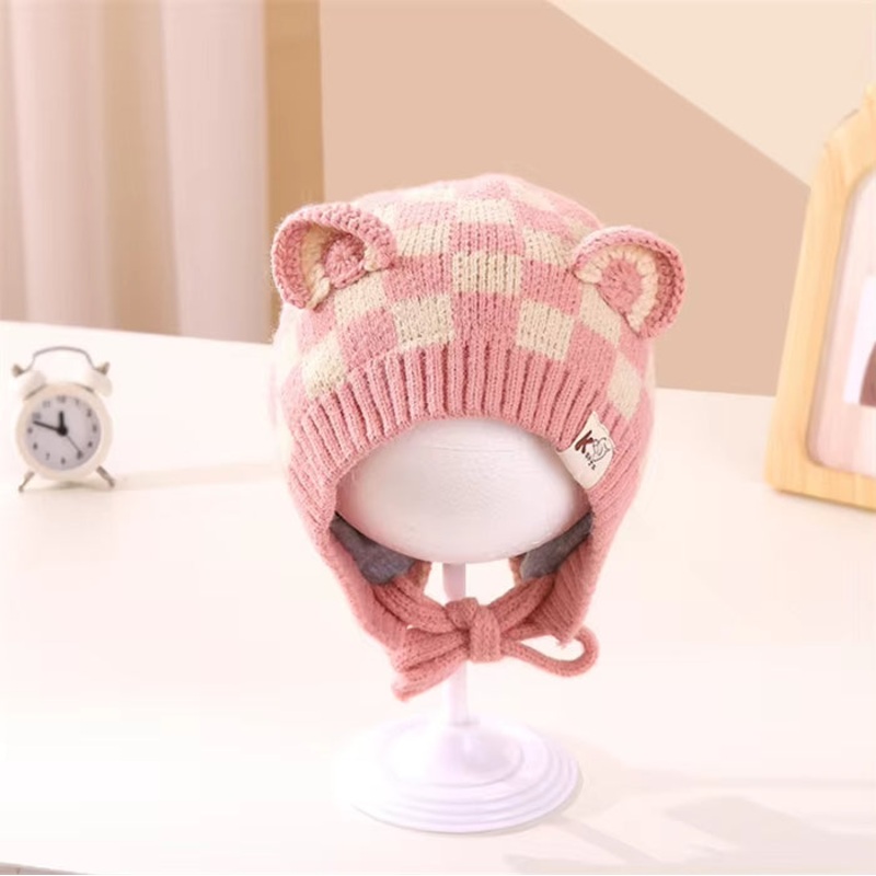 Baby Woolen String Cap Check Pink – Sunshine