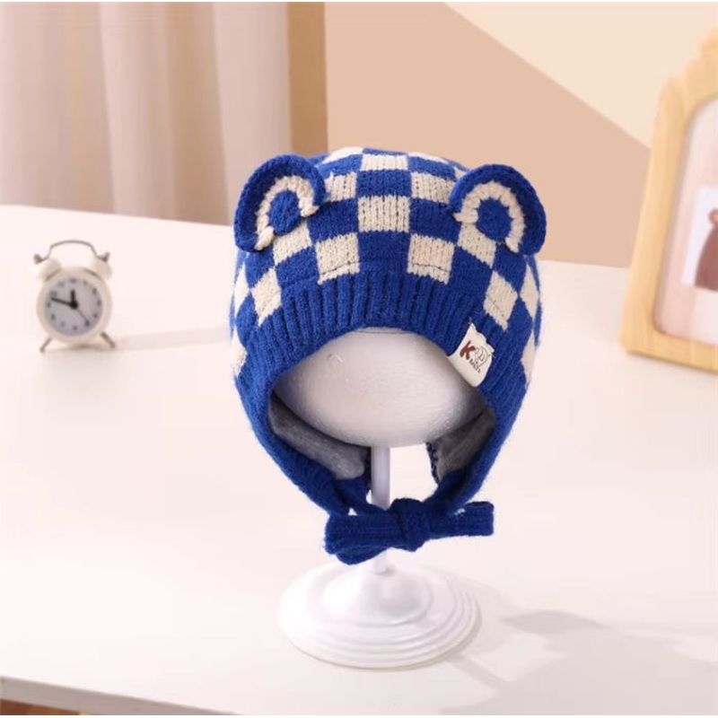 Baby Woolen String Cap Check Royal Blue – Sunshine