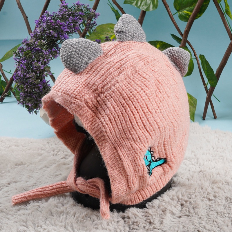 Baby Woolen String Cap Dino Peach – Sunshine