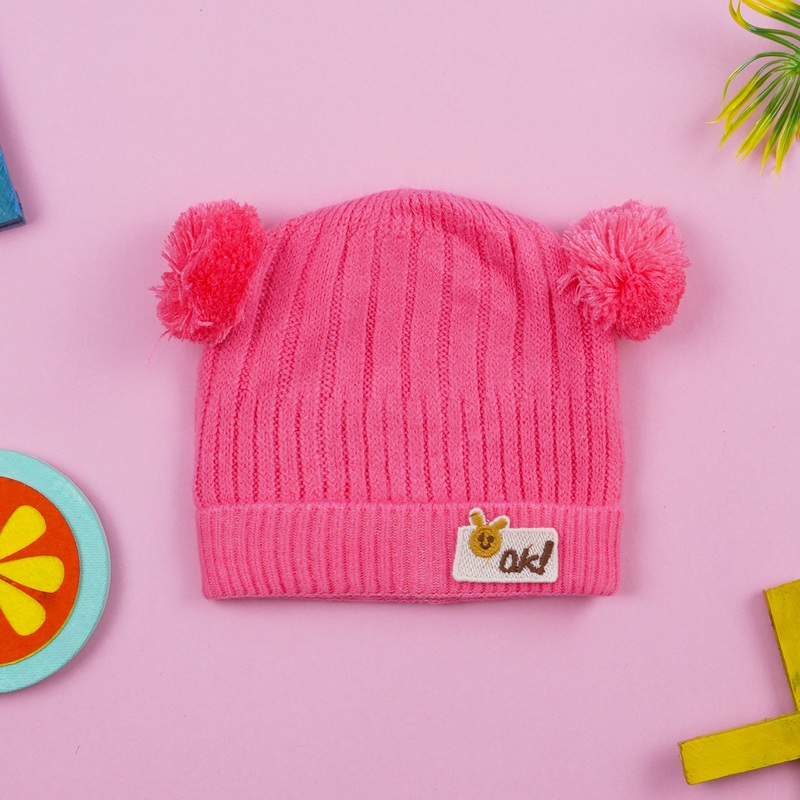 Baby Soft Woolen Pom Pom Cap Dark Pink – Sunshine