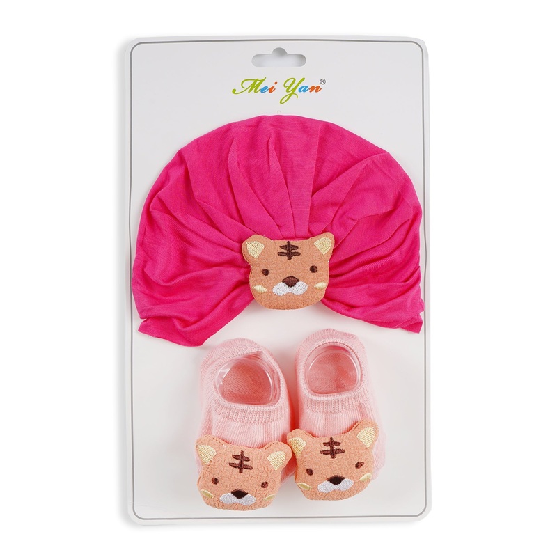 Baby Turban Cap & Booties Set Tiger Dark Pink – Sunshine