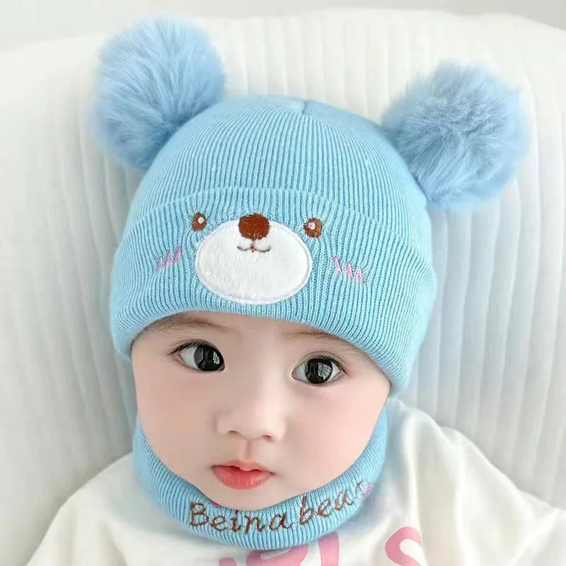 Baby Woolen Cap & Neck Warmer Set Bear Blue – Sunshine