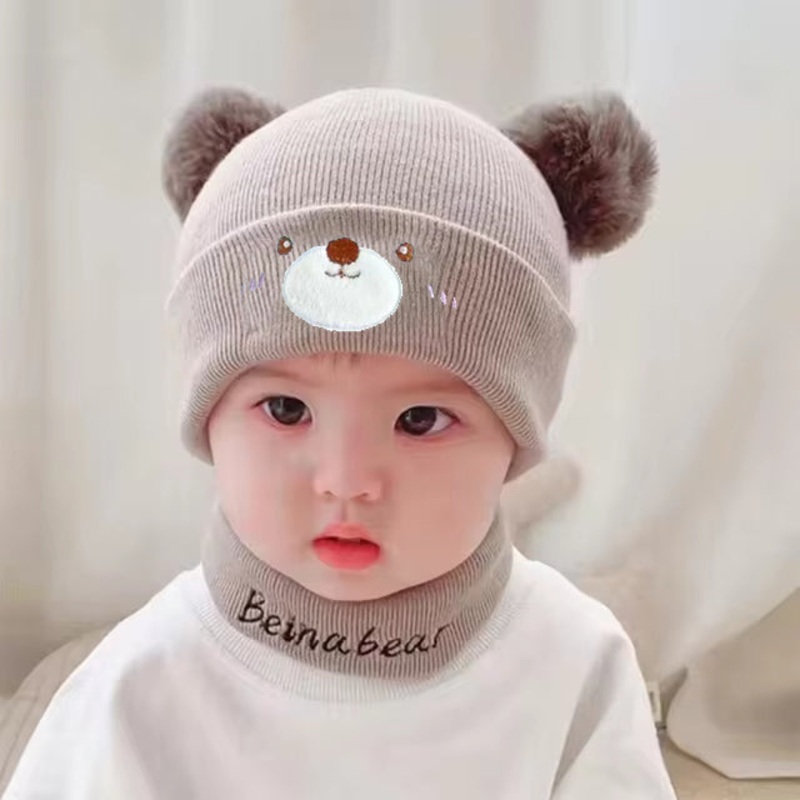 Baby Woolen Cap & Neck Warmer Set Bear Brown – Sunshine