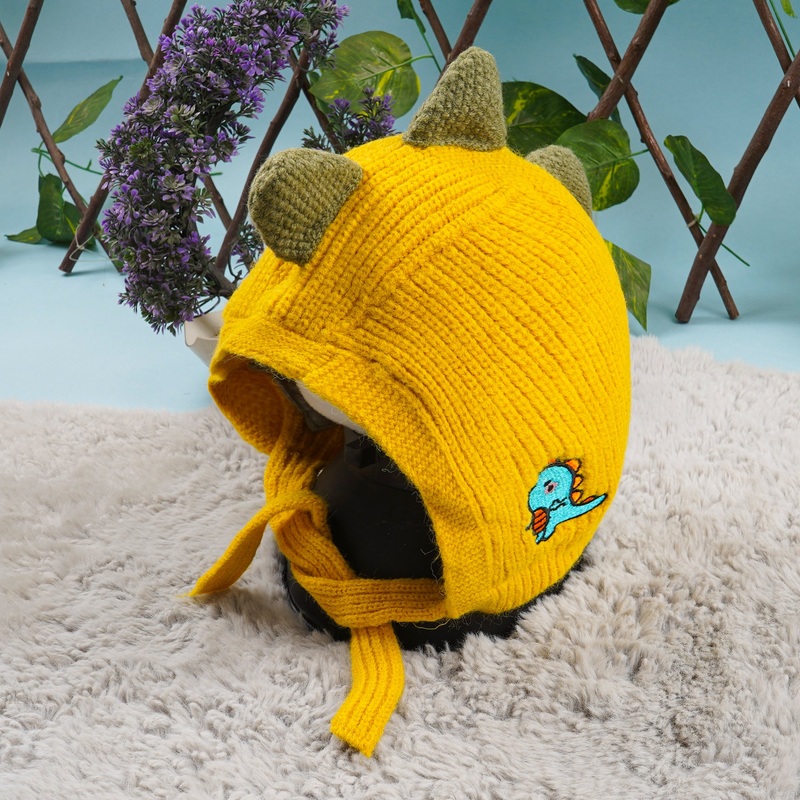 Baby Woolen String Cap Dino Yellow – Sunshine