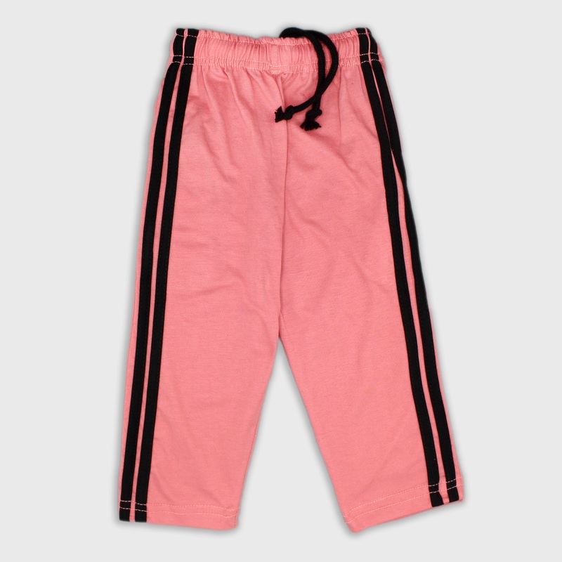 Tiny Trendz Kids- Solid Cotton Pants Pink With Black Stripes