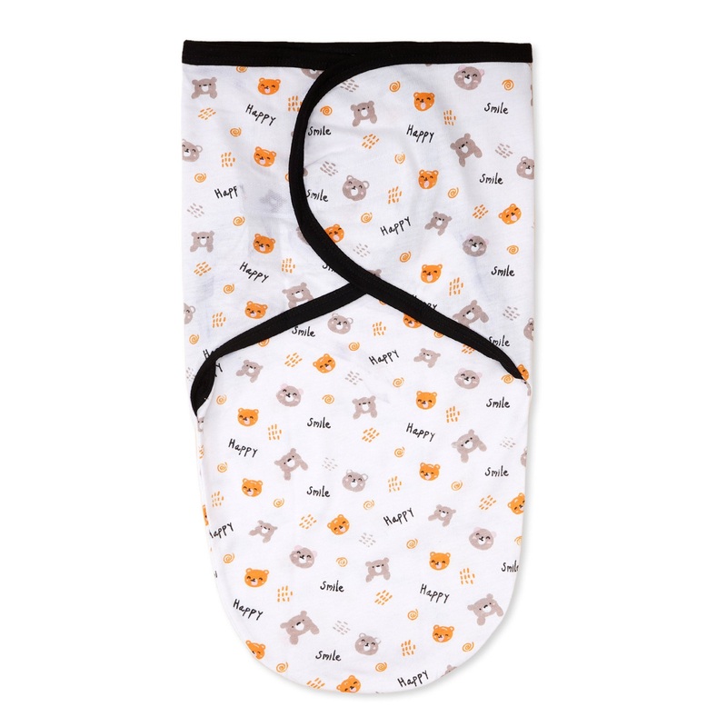 Baby Adjustable White Swaddle Smile Brown Bears – Sunshine