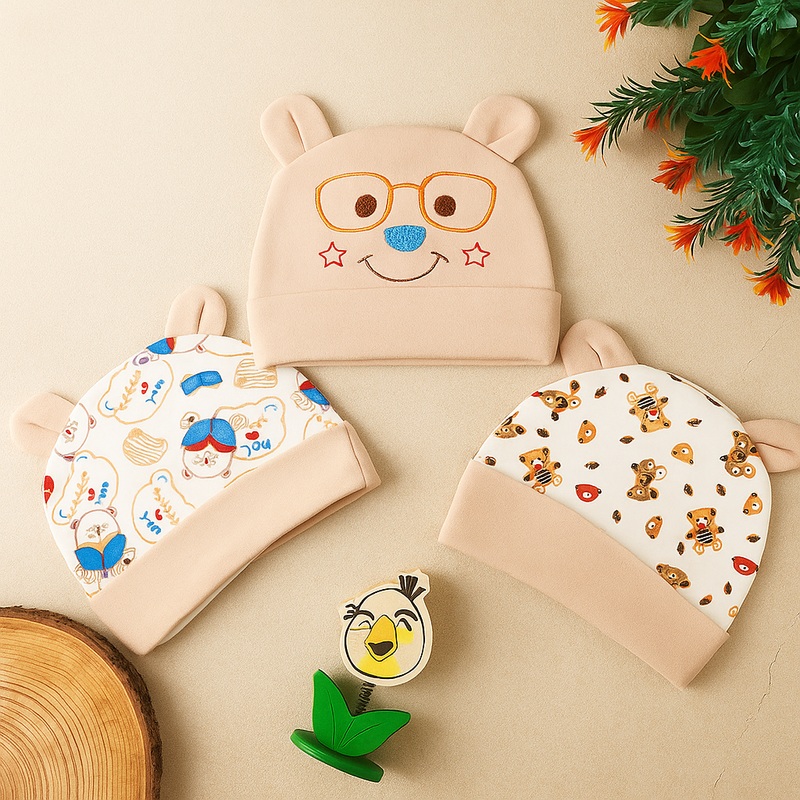 Baby Caps Pack Of 3 Bear Beige – Sunshine