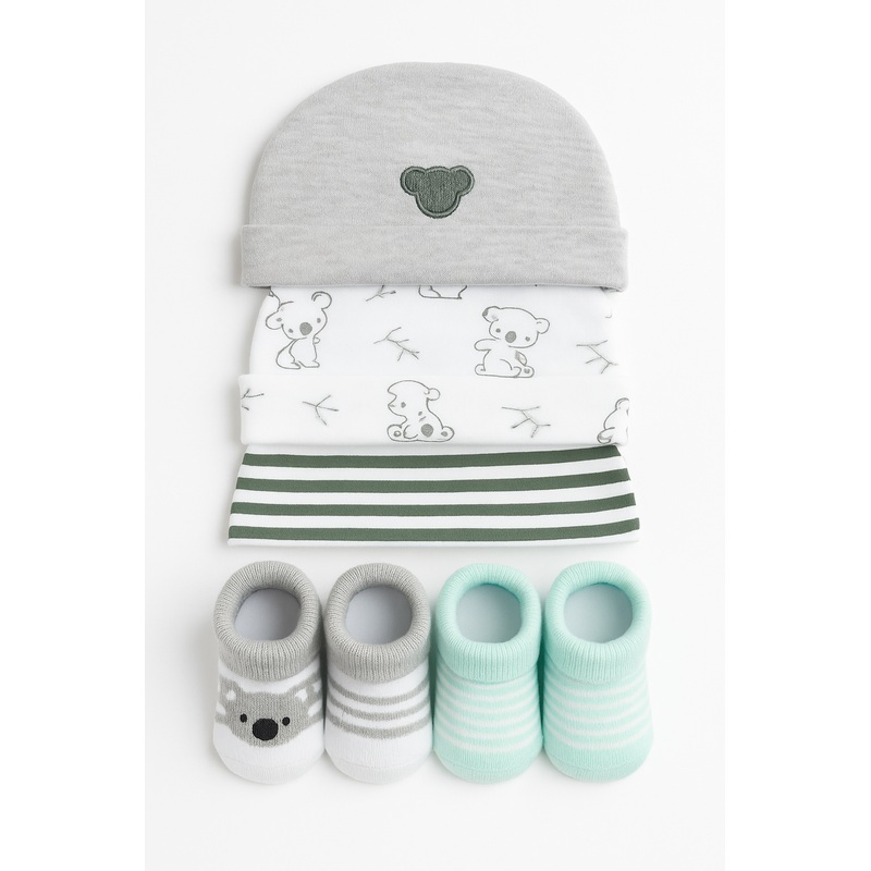 Baby 5Pcs Caps & Bootiess Set Koala Grey – Sunshine