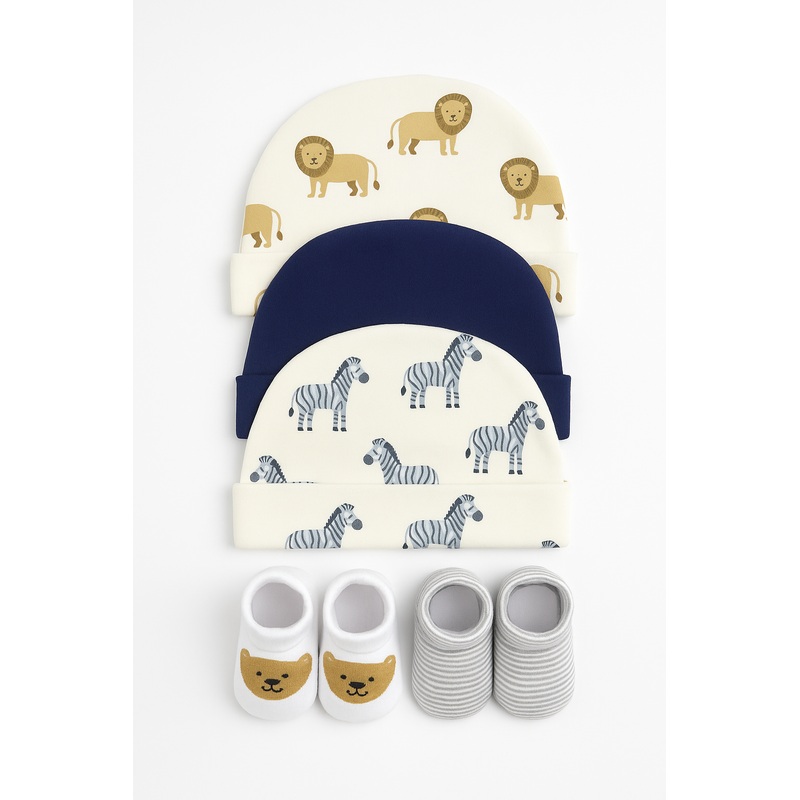 Baby 5Pcs Caps & Bootiess Set Lion Beige – Sunshine