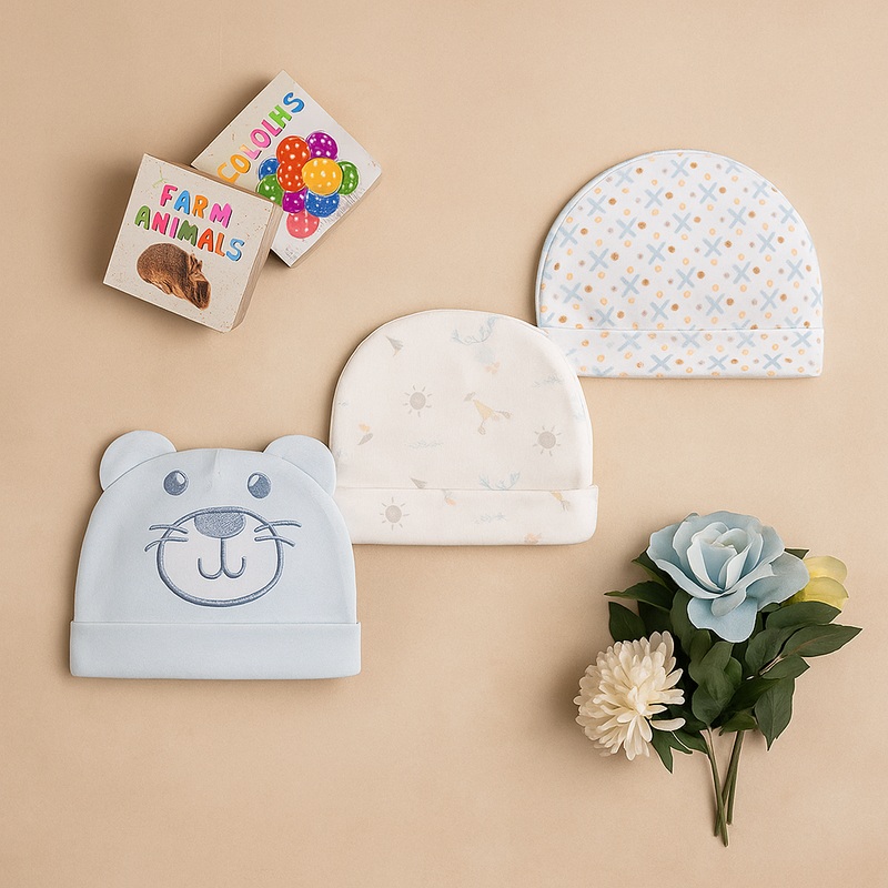 Baby Caps Pack Of 3 Bear Blue – Sunshine