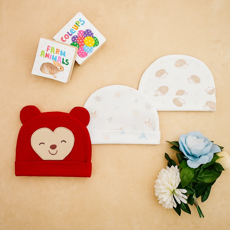Baby Caps Pack Of 3 Bear Red – Sunshine