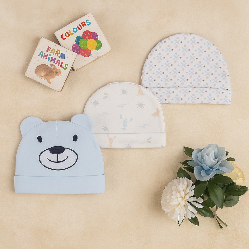 Baby Caps Pack Of 3 Bear Sky Blue – Sunshine