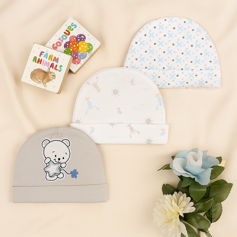 Baby Caps Pack Of 3 Bear With Star Grey – Sunshine