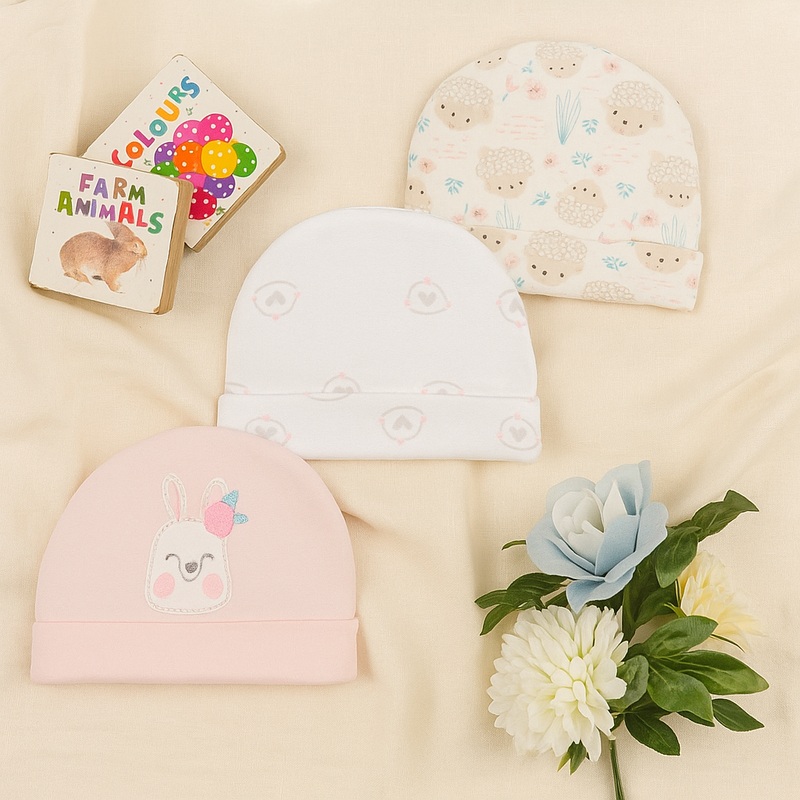 Baby Caps Pack Of 3 Bunny Pink – Sunshine