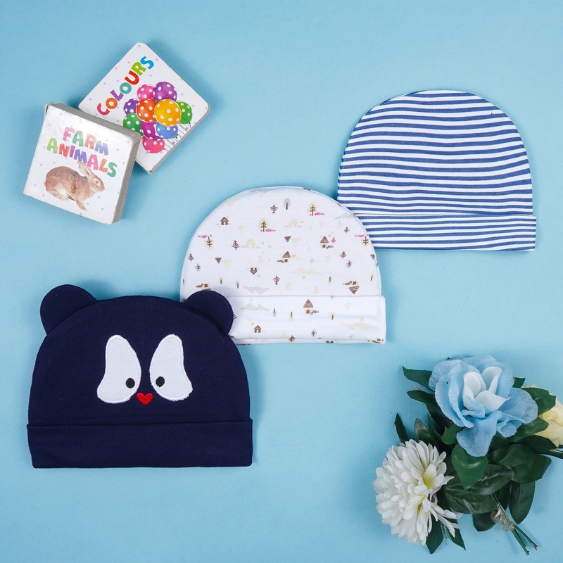 Baby Caps Pack Of 3 Kitty Navy Blue – Sunshine