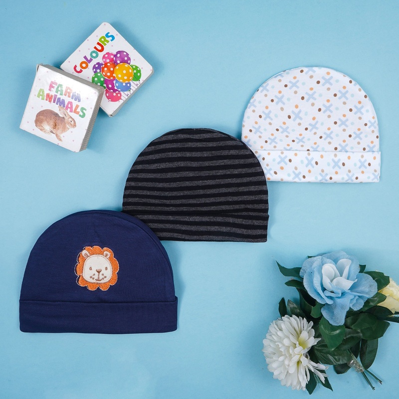 Baby Caps Pack Of 3 Lion Navy Blue – Sunshine
