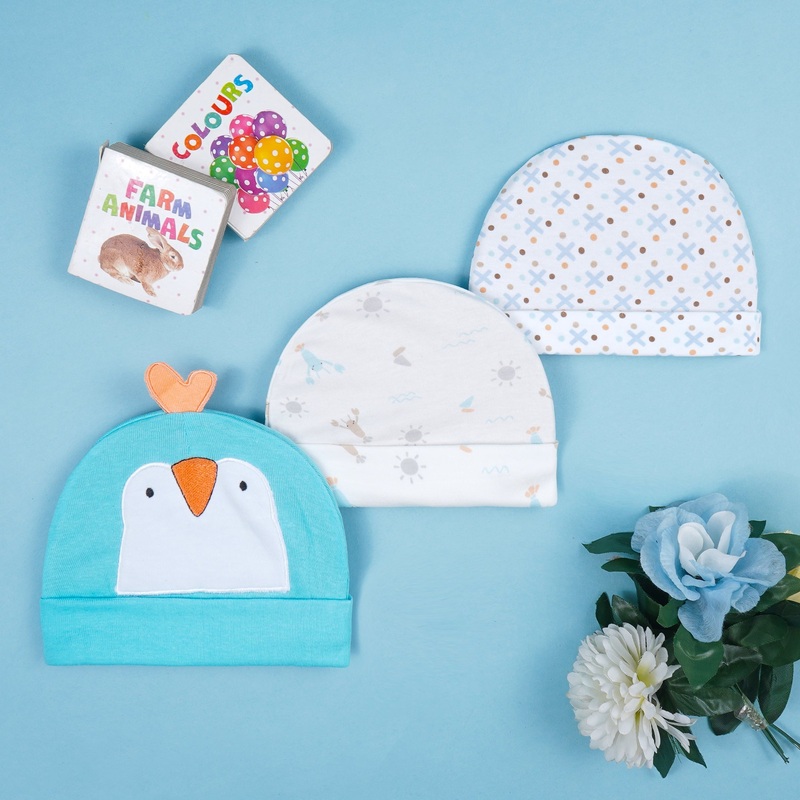 Baby Caps Pack Of 3 Penguin Blue – Sunshine