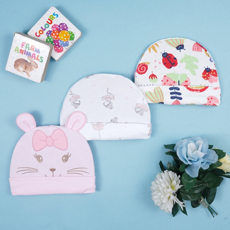 Baby Caps Pack Of 3 Rabbit Pink – Sunshine