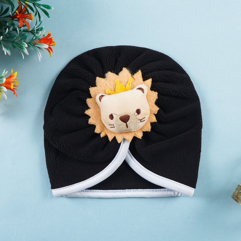 Baby Fleece Turban Cap Lion Black – Sunshine