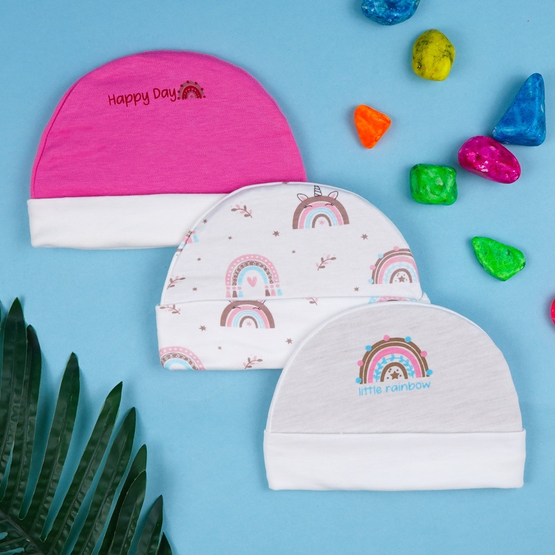Baby Caps Pack Of 3 Happy Day Pink – Sunshine