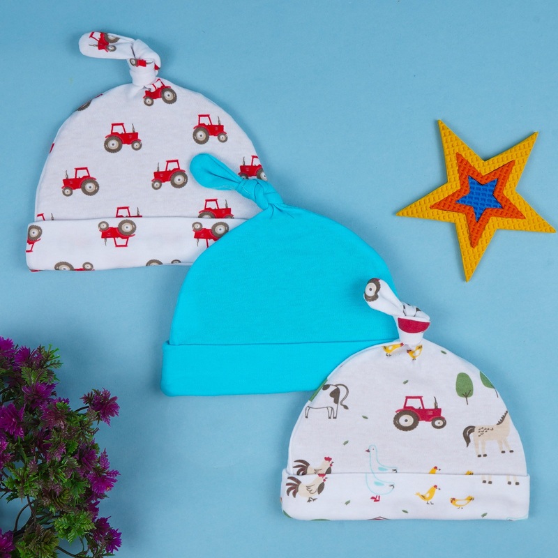 Baby Cotton Knot Caps Pack Of 3 Truck White – Sunshine