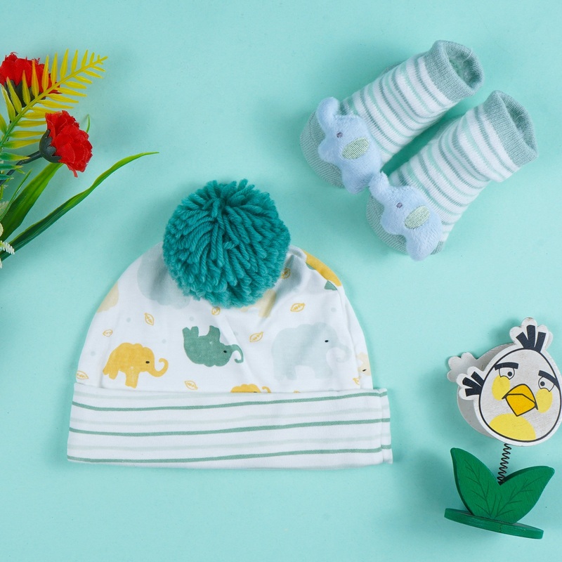 Baby Pack Of 2 Cap & Socks Set Elephant Green – Sunshine