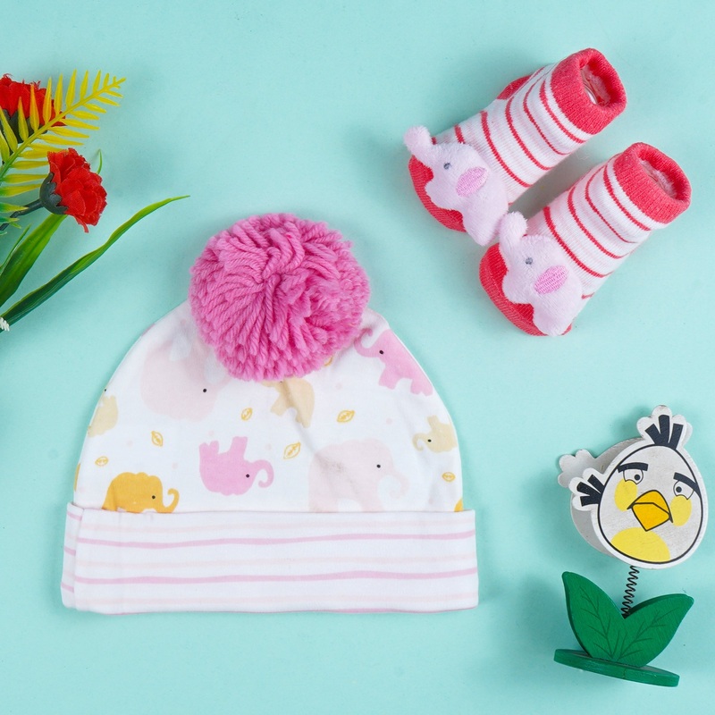 Baby Pack Of 2 Cap & Socks Set Elephant Pink – Sunshine