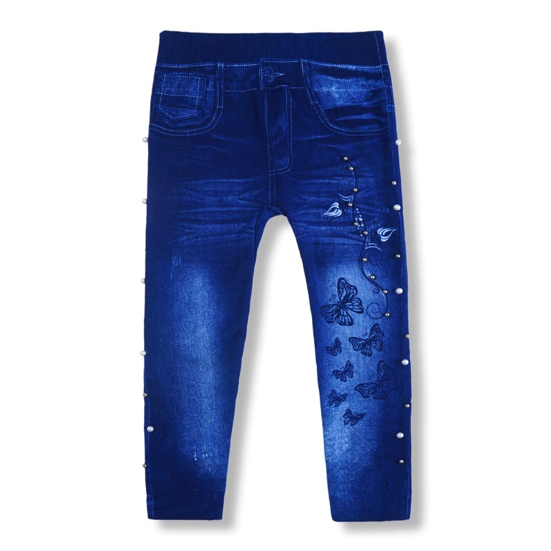 Girls Stretchable Tights Pearls Denim Dark Blue – Sunshine