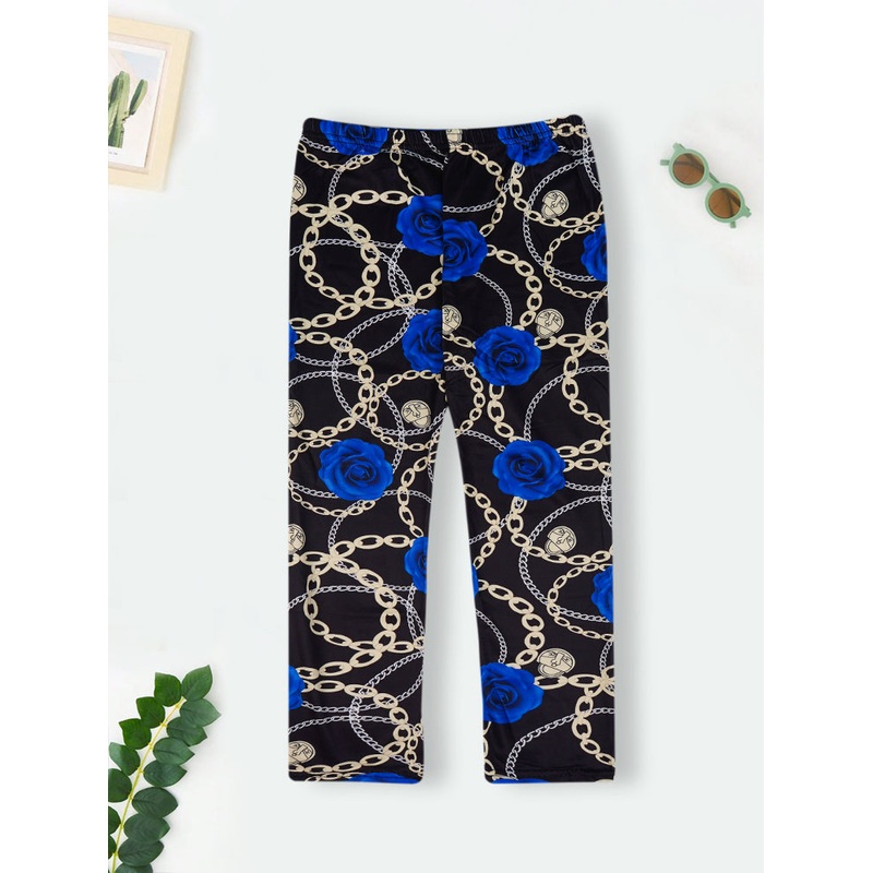 Girls Flexible Tights Floral & Chain Blue – Sunshine