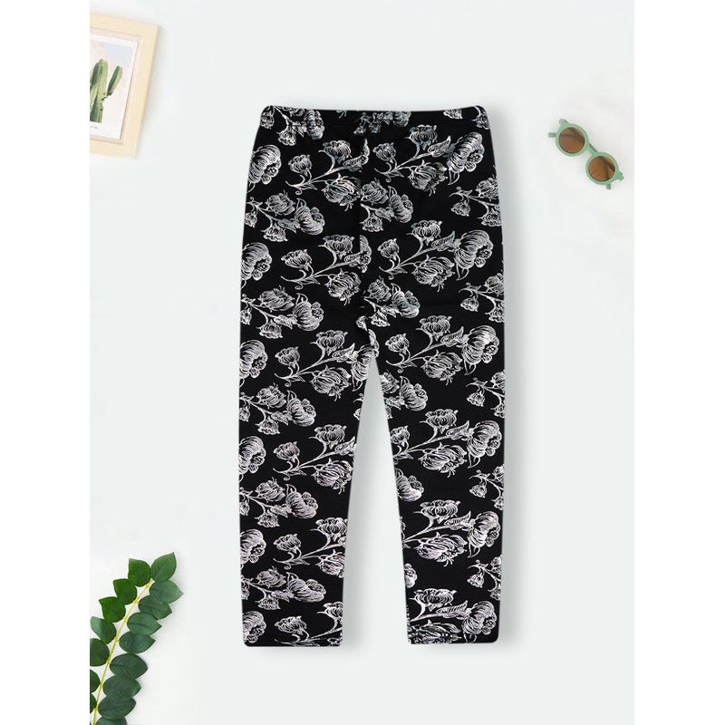 Girls Flexible Tights Printed Floral Solid Black – Sunshine