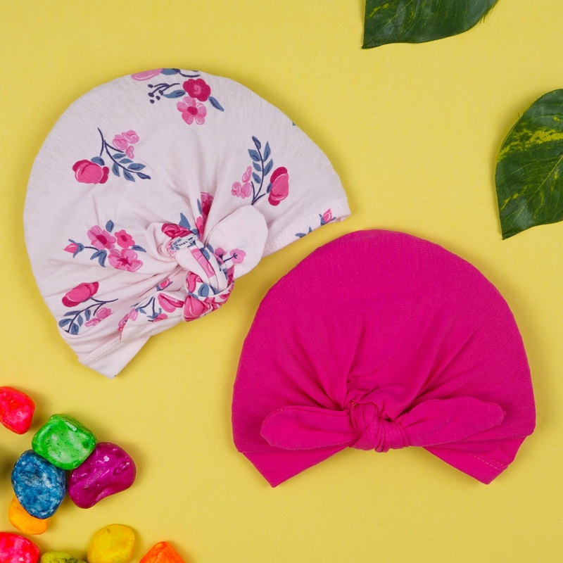 Baby Pack Of 2 Cotton Turban Cap Set Flower Pink – Sunshine