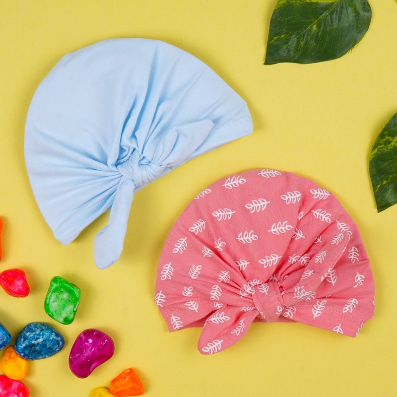 Baby Pack Of 2 Cotton Turban Cap Set Leaves Pink – Sunshine