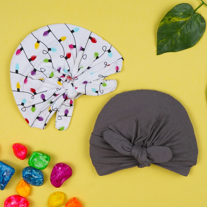Baby Pack Of 2 Cotton Turban Cap Set White & Black – Sunshine