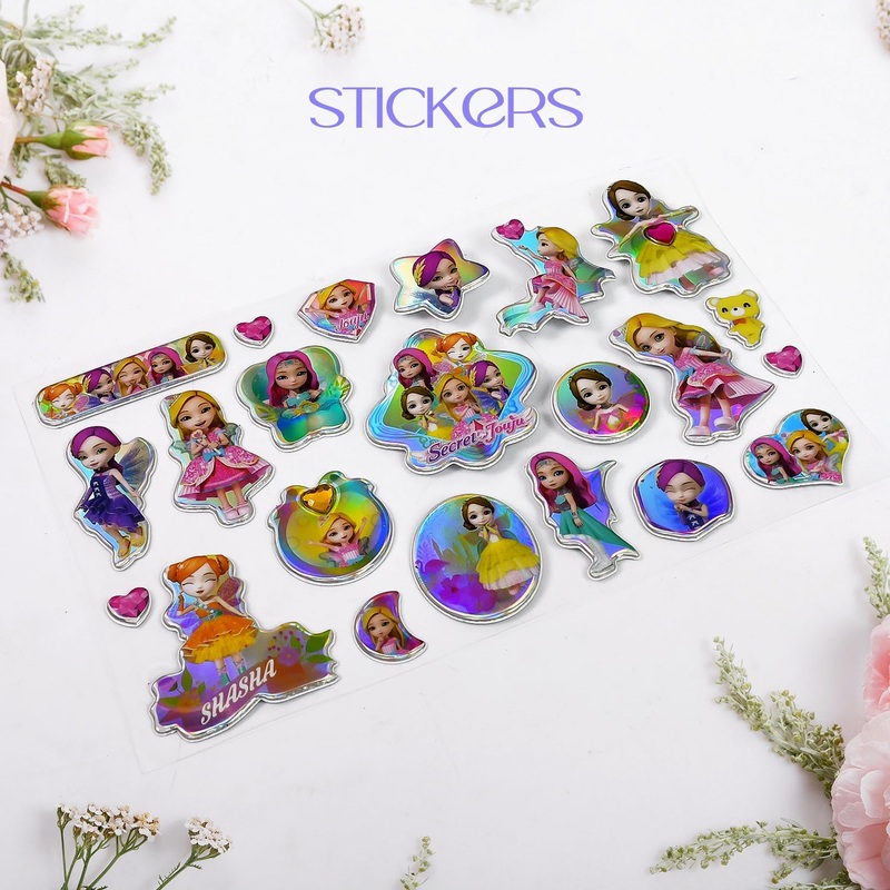Girls Cartoon Design Adhesive 3D Stickers (1 Sheet / 1912 Cm)