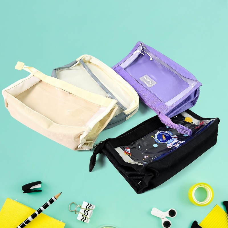Pencil Pouch With Zipper, Students Pencil Case (1 Pc / Mix Design)