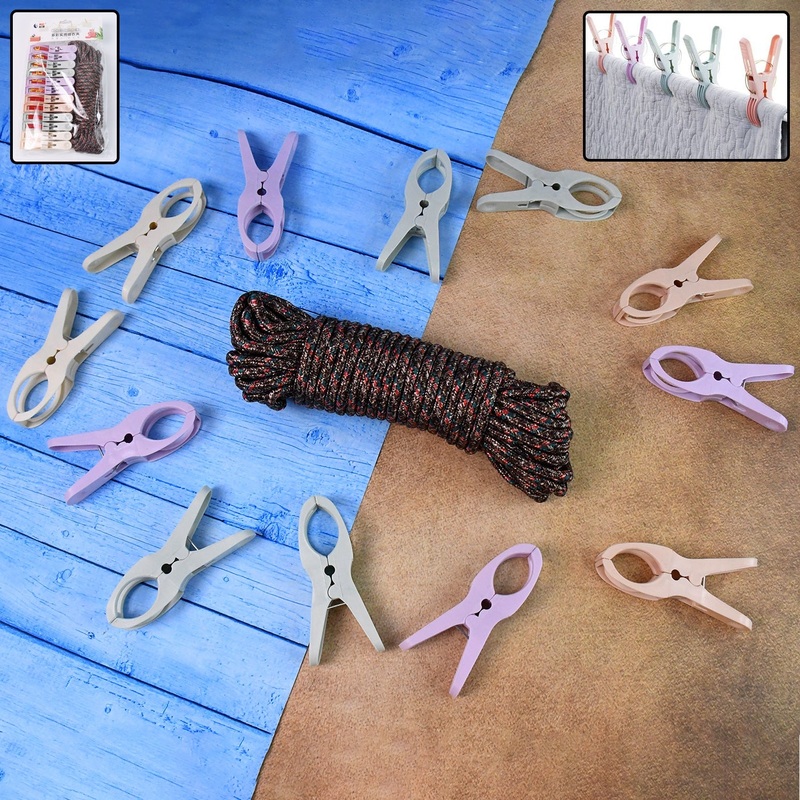 Cloth Drying Rope with Clips  Convenient and Durable Hanging Solution (12 Pc)