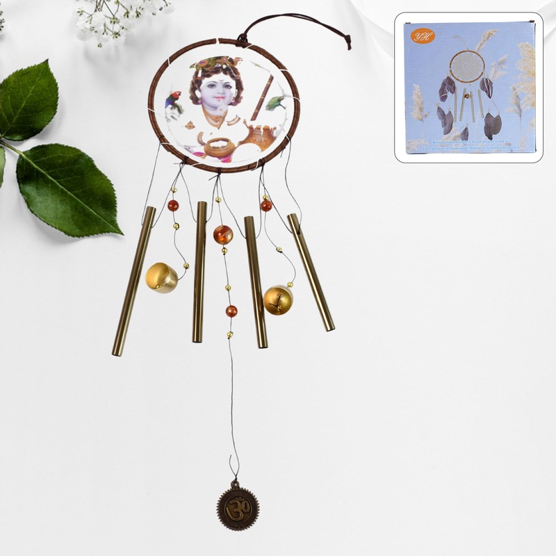Krishna Medallion Dream Catcher Wind Chime Pendant Wall Hanging – Spiritual Home Decor