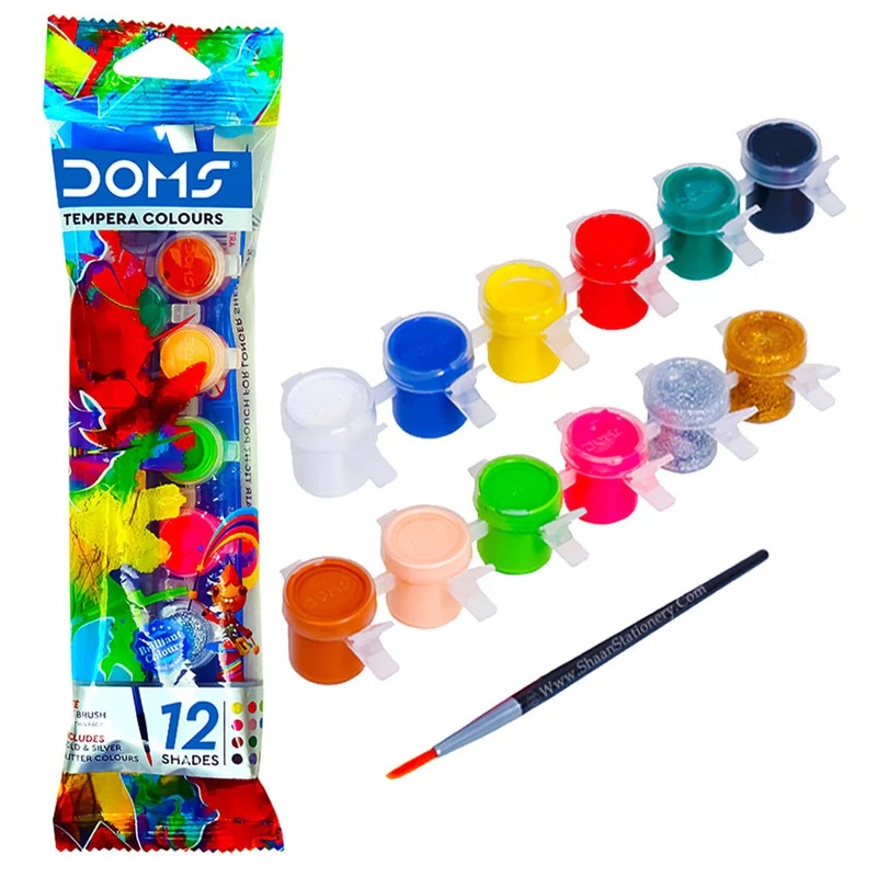 DOMS Water Color 12 Shades (With Brush) Tempera colour (Set of 12, Multicolor)