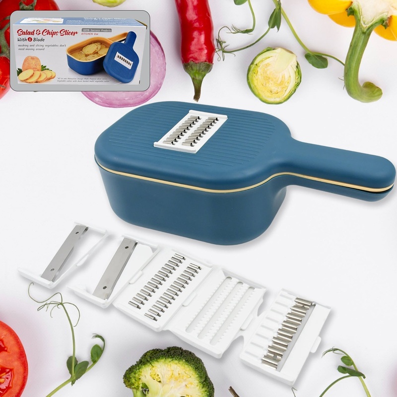 Vegetable Slicer Cutter – 6 Blades Kitchen Accessories, Tools & Appliances with Container & Handle (1 Set)