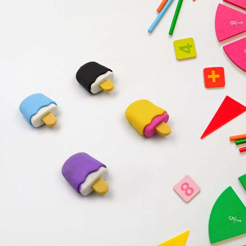 Cone / Donut / Lolipop / Ice cream / Eraser for Girls & Boys / Eraser for School B’Day Return Gift Party Doughnut Lollipop Ice Cream Theme Shape Erasers Pencils Set for Kids Educational Stationary kit, School Supplies (1 Set 4 Pc)