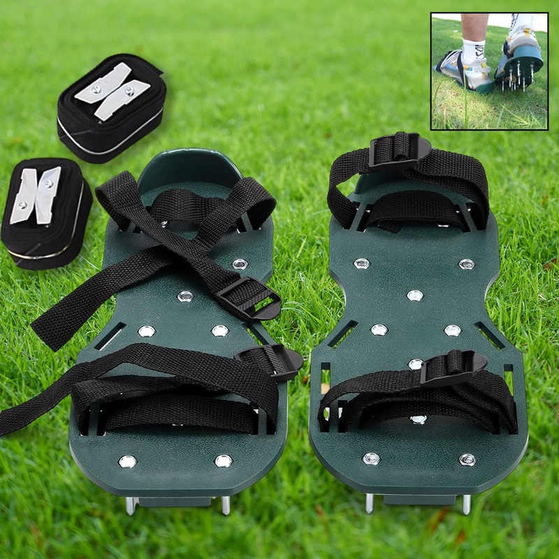 Lawn Aerator Spiked Sandals  Green Studded Garden Grass Shoes (1 Pair)